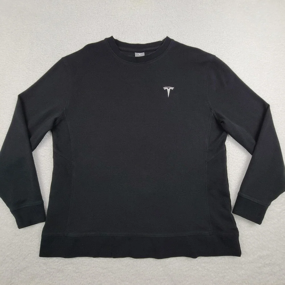 Tesla Sweater Mens Large Black Crewneck Logo Pullover Electric Car‎ Company USA